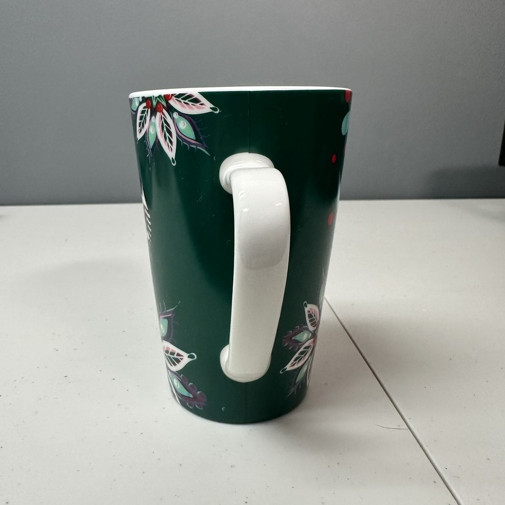 Starbucks 2020 Dark Green Siren Logo Tropical Flowers Coffee Mug Tea Cup 12oz - Picture 2 of 6